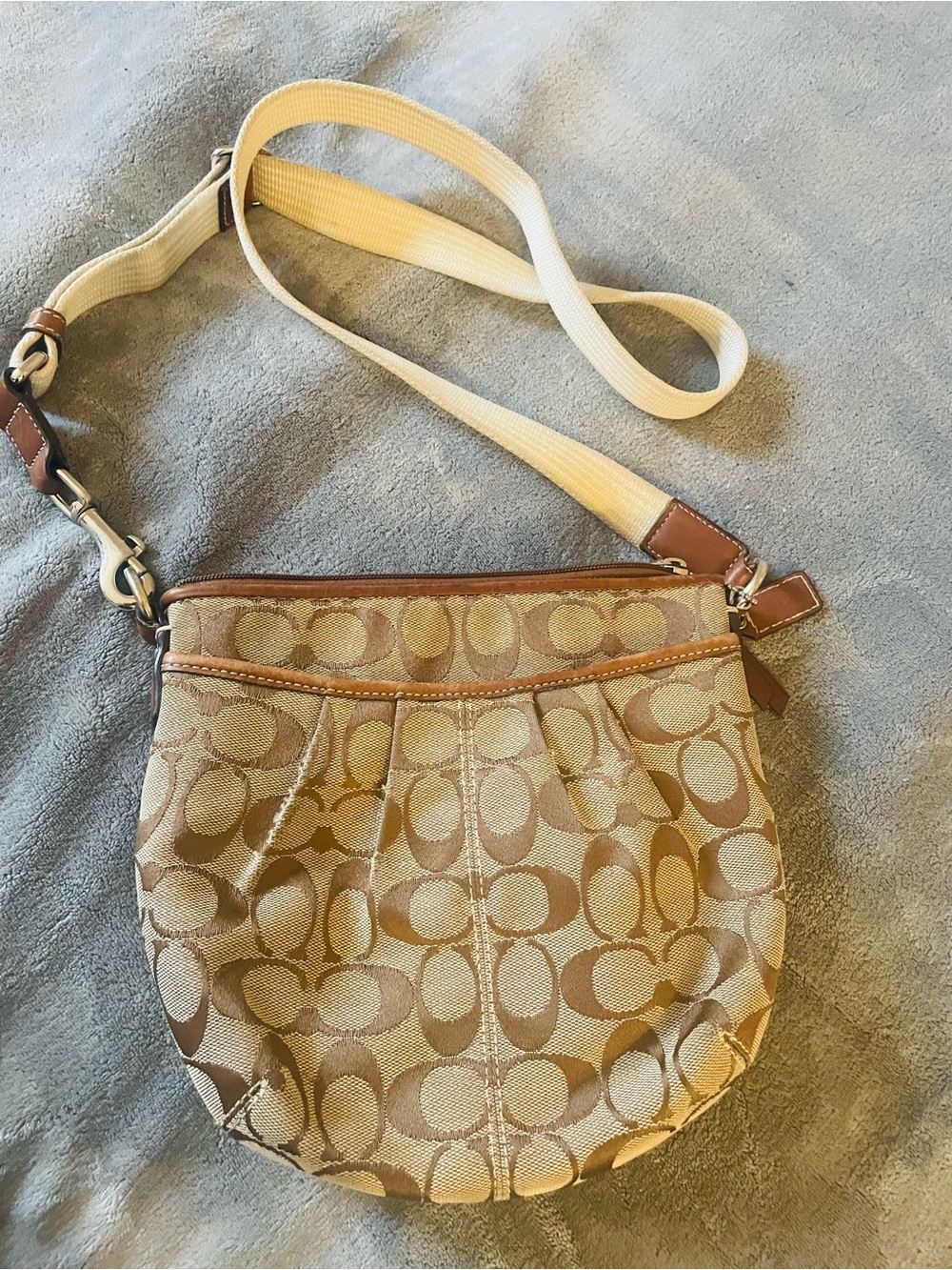 Coach Tan Signature Canvas Crossbody with Leather Trim